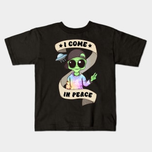 Funny Alien I Come In Peace Cool Design Kids T-Shirt